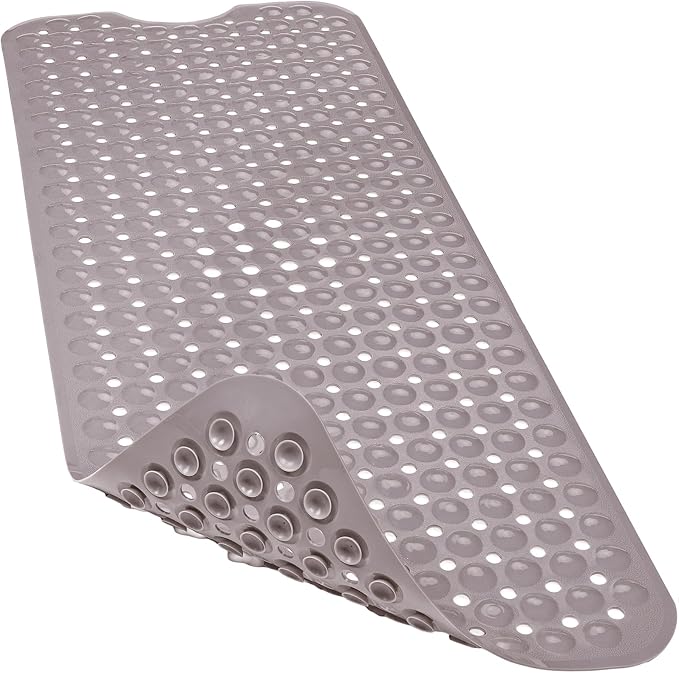 Bathtub and Shower Mats, 40x16 Inch Extra Large Non Slip Soft Bath Tub Mat with Suction Cups and Drain Holes for Bathroom Floor and Keep Tubs Clean, Machine Washable, Tan