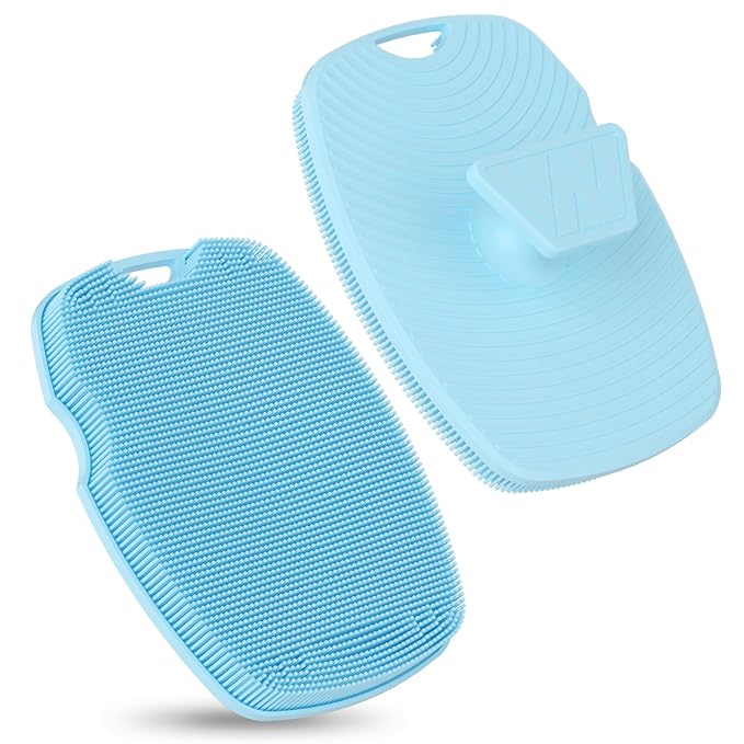 Canroom Silicone Body Scrubber - Anti Zinc Infused-Highly Elastic Bristles Exfoliating Body Scrubber for Shower Body,Cellulite Reduction,Blood Circulation - Azure