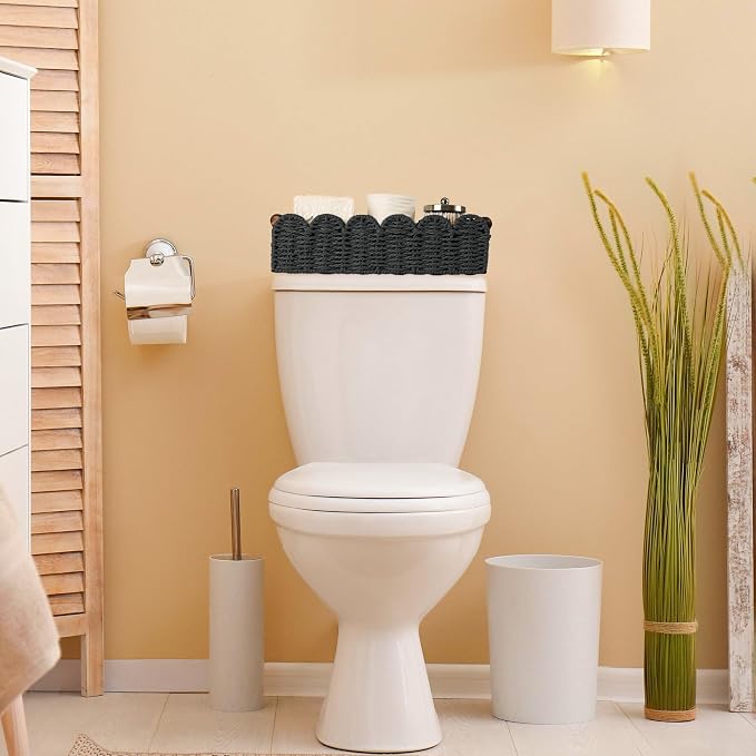 Toilet Paper Storage Basket Bathroom Counter Organizer Wicker Baskets for Organizing Cute Basket for Bedroom Nursery Room Kitchen Bathroom Decor -Black