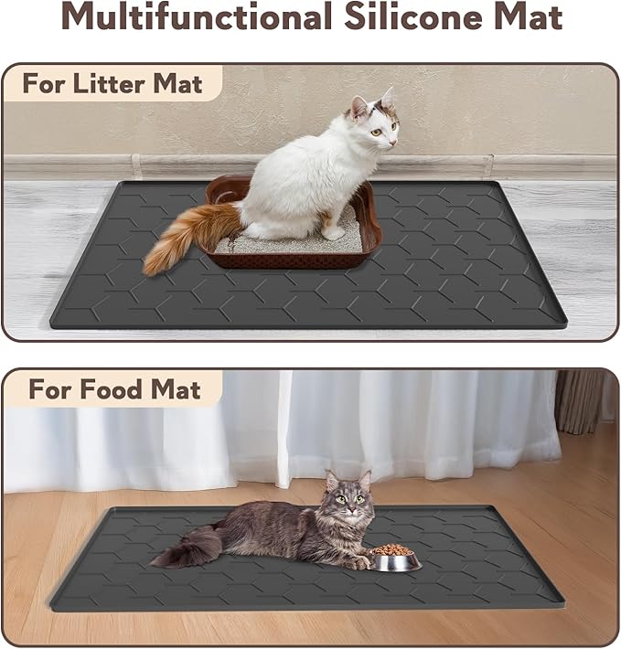 Garoopion Silicone Cat Litter Trapping Mat, Large Waterproof 34.05×22.5 inch Cat Litter Box Mat, Easy to Clean, Black