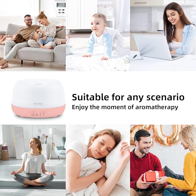 SEEDSEEL 300ML Essential Oil Diffuser with Remote Control, Aromatherapy Diffuser with 7-Color Changing LED Light for Home,Bedroom, Office