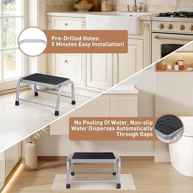 Valeo Step Stool,Step Stools for Adults with Non-Slip Rubber Feet, 600 Lbs Capacity, Metal Step Stool for Kitchen, Bathroom, RV, Camping, Office, Bed Steps for High Beds