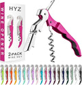 HYZ 2-Pack Wine Opener Waiter Corkscrew, Professional Wine Key for Servers, Bartender with Foil Cutter, Manual Wine Bottle Opener Double Hinged (Fuchsia)