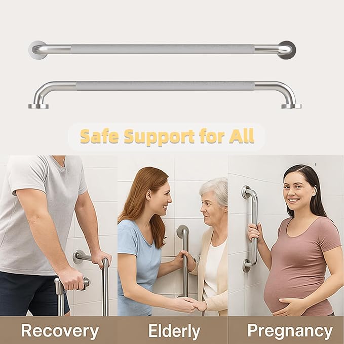36 Inch Shower Grab Bar, Bathroom Grab Bar Handle with Anti-Slip Knurled Grip, Stainless Steel Bath Balance Bar, 1.25" Diameter Bath Safety Bar Support for Seniors Elderly Pregnant, Brushed Nickel