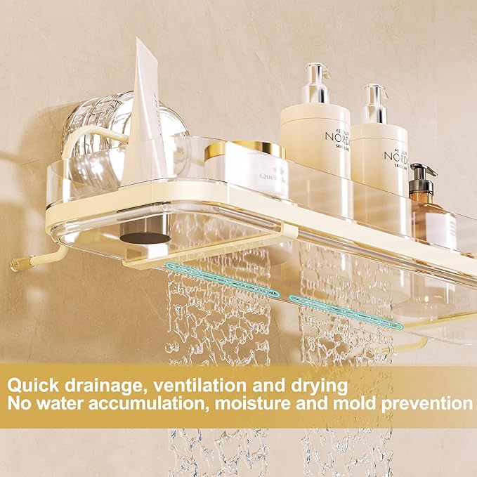 Suction Cup Shower Caddy, Wall Mounted No Drilling Bathroom Shower Organizers Storage Rack, Removable Shelves for Inside the Shower, Black
