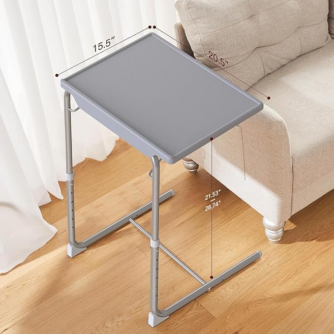 HUANUO Adjustable TV Tray Table - TV Dinner Tray on Bed & Sofa, Comfortable Folding Table with 6 Height & 3 Tilt Angle Adjustments (Gray)