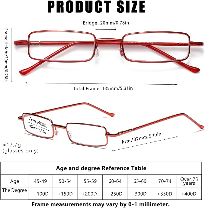Viseng Slim Mini Metal Reading Glasses Compact Lightweight Portable Readers with Glasses Case for Reading Case +1.0 Purple/Red/Silver