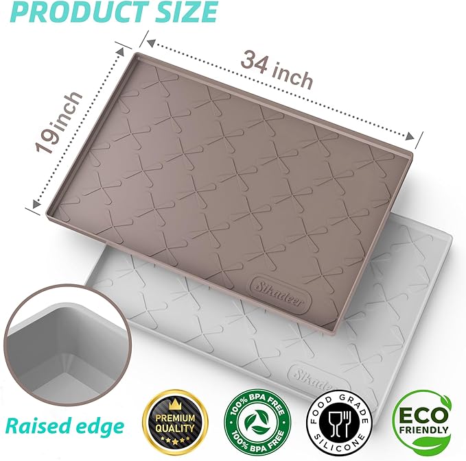 SIKADEER Under Sink Mat Waterproof 34" x 19", Silicone Mat Kitchen Drawer Shelf and Cabinet Liner, Sink Protector for Kitchen Organizers and Storage, Boot Tray Pet Food Mats