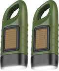 SEANCHEER Hand Crank Solar Powered Flashlights,Compact Emergency Rechargeable LED Flashlight Handheld Survival Flashlight,Quick Snap Carbiner Dynamo Flashlight for Outdoor,Sports,Hiking-2 Packs Green