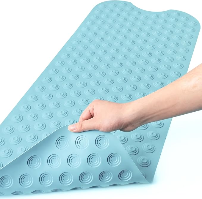 Bligli Bathtub Mat Non-Slip Without Suction Cups, 39x16inch Extra Long Bath Mats for Shower Bathroom, Machine Washable Natural Rubber Shower Tub Mat (39x16inch, Sky Blue)