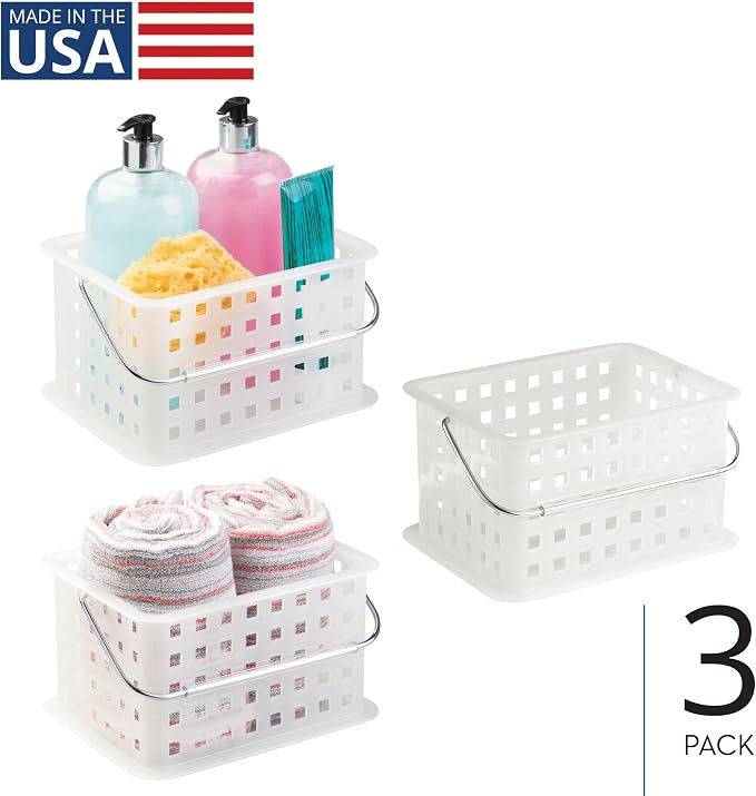 iDesign Portable Shower Caddy Basket for College Dorm or Bathroom, Set of 3, Frost, Made in USA