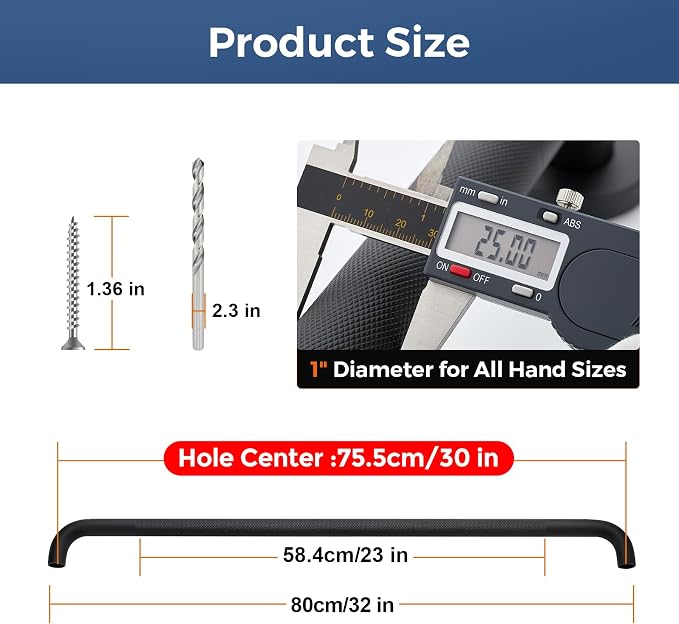 32 Inch Grab Bars for Shower, Stainless Steel Safety Handicap Grab Bars for Bathroom, Anti-Slip Shower Handle, Wall Mounted (2 Pack, Matte Black)