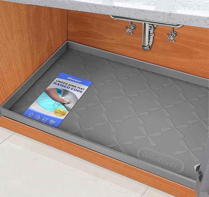 SIKADEER Under Sink Mat Waterproof 34" x 22", Silicone Mat Kitchen Drawer Shelf and Cabinet Liner, Sink Protector for Kitchen Organizers and Storage, Boot Tray Pet Food Mats