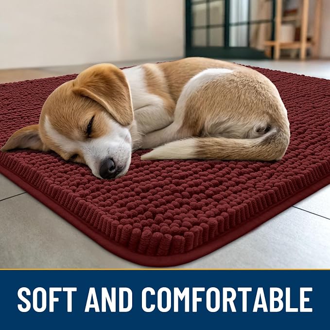 Smiry Dog Door Mat for Muddy Paws 36x24, Absorbent Dirt Trapper, Non-Slip Washable Chenille Entryway Rug for Inside Floor, Caramel Russet, Classic Solid