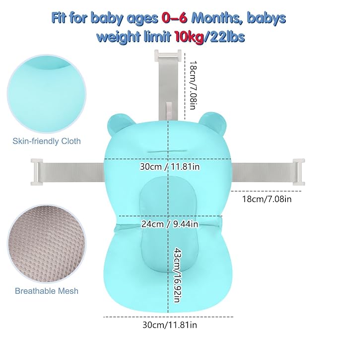 Colorlife Baby Bath Seat Support Net Infant Bathing Seat Support Mat, Comfortable Adjustable Non-Slip Three-Pointed Baby Shower Net Bathtub Sit Up Mesh for Newborn 0-12 Months-Blue(No Bathtub)
