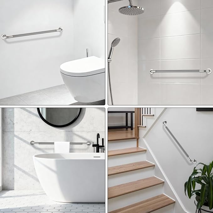 32 Inch Anti Slip Shower Grab Bar, ZUEXT Brushed Nickel Stainless Steel Bathroom Grab Bar, Knurled Bathroom Balance Bar, Safety Hand Rail Support, Handicap Elderly Injury Senior Assist Bath Handle