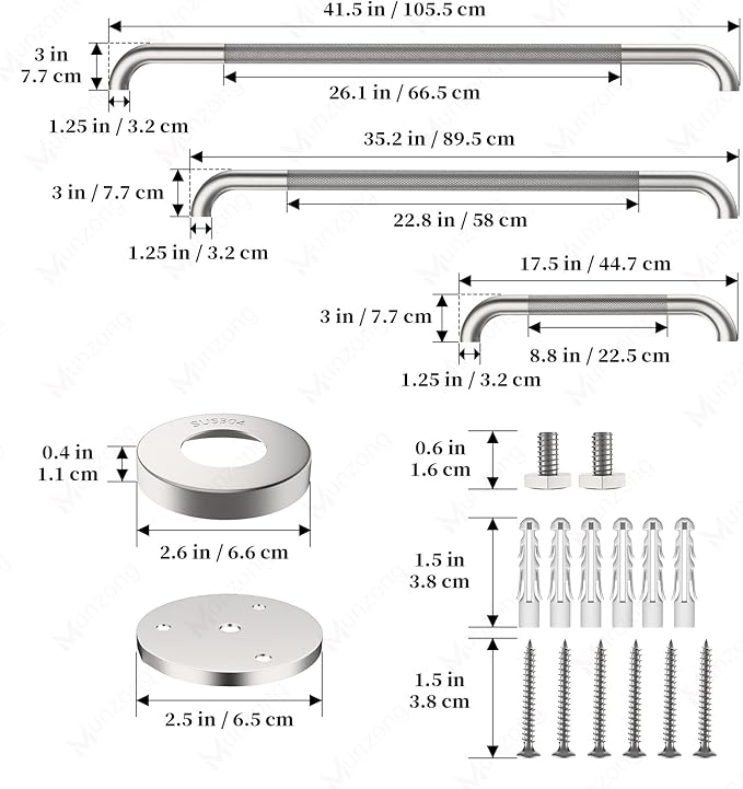 3 Pack Commercial Handicap Grab Bars Bundle, Munzong 18" 36" 42" Brushed Nickel Bathroom Grab Bar for Shower, 1.25" Diameter Anti Slip Bathroom Balance Bar,Safety Hand Rail for Elderly Injury Senior