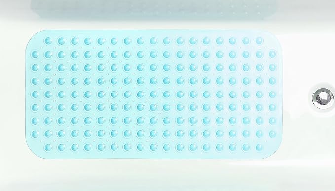 Large Non-Slip Bathtub & Shower Mat 31 inch x16 inch (Smooth/Non-Textured Tubs Only) Safe, Clean, Machine-Washable, Superior Grip&Drainage, Vinyl, Transparent Aqua/Blue-Green, Medium