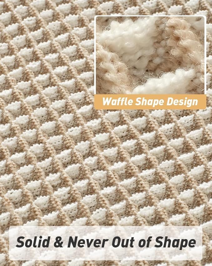 AMOAMI Upgraded Waffle Bath Mat, Super Absorbent Non Slip Bath Mats for Bathroom Floor, Washable Bathroom Rugs with Tassels, Rubber Backed Bathroom Mats, Ultra Soft, 20" x 32", Brown & Cream
