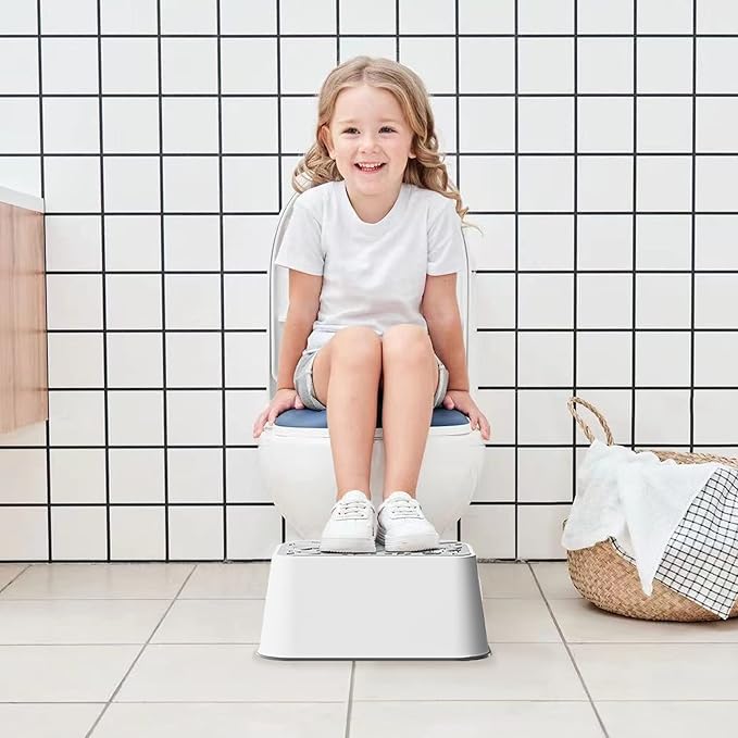 UNCLE WU Step Stool for Kids and Adults – Non-Slip Toilet Squatting Stool, 200 lbs Capacity, Potty Training Step Stool for Toddlers, Better Posture Bathroom & Sink Use(Gray White)