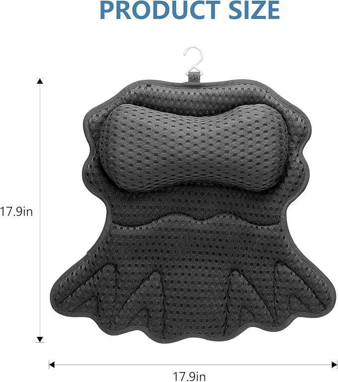 SetSail Bath Pillow, Relaxing Bath Pillows for Tub Neck and Back Support Soft 4D Breathable Air Mesh Ergonomic Bathtub Pillow with 6 Strong Suction Cups and Hook Luxury Bathroom Accessories,Black
