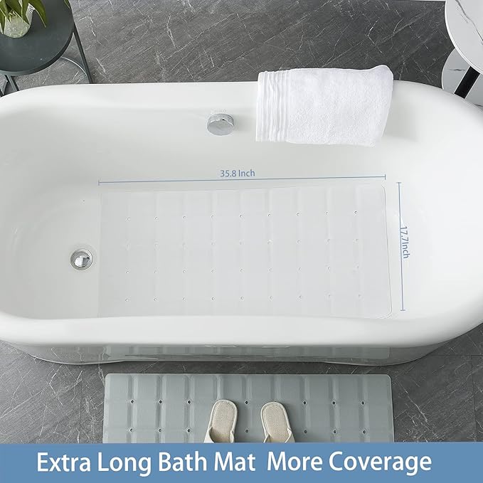 Webos Foldable Silicone Bathtub Mat: Jumbo Size Heavy Duty Safety Bath Mat for Tub Without Suction Cups Non Slip Bath & Shower Mat for Textured, Reglazed, Refinished Tub (White, 35.8 x 17.7)