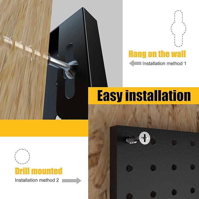 Spampur Peg Board, 8 Pack Metal Pegboard Panels with 50 Hooks, Black Pegboards Wall Organizer, Heavy Duty Peg Board for Walls Home, Garage Tool Storage, Office Organization, Craft Room, Kitchen