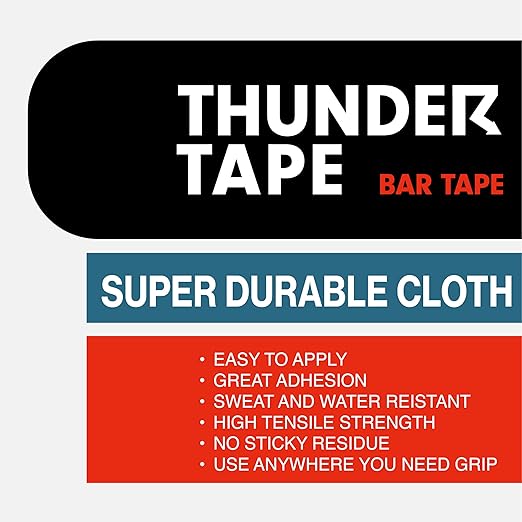 Thunder Tape 2 Pk Grip Tape - Cloth Grip Tape for Pull Up Bars, Sports, Tools, Handles, Bats, Rackets, Gym Equipment, Wire Wrap - No Residue, Sweat Resistant, 1 Inch x 66 Feet Each Roll - Black