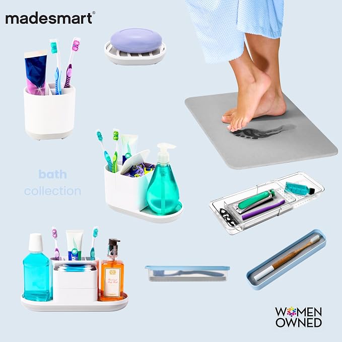 madesmart Portable Shower Tote, Hold Soap, Shampoo, Hair Supplies and Beauty Products, Cleaning Supplies Organizer for Home, Dorm, Plastic Shower Tote, Soft Handle, Blue