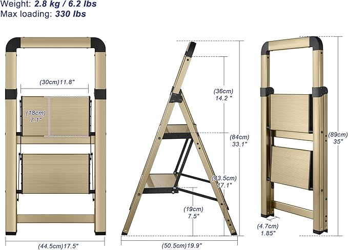Step Ladder 2-Step Champagne Finish Aluminum Folding Ladders