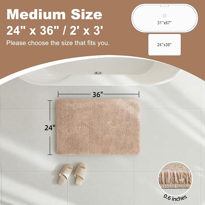 TYUU Beige Bathroom Rugs, Ultra Soft Bath Rugs Non Slip Washable, Super Absorbent Quick Dry Bath Mat with Rubber Backing for Bathroom Floor, Shower, or Sink, Beige 24" x 36"