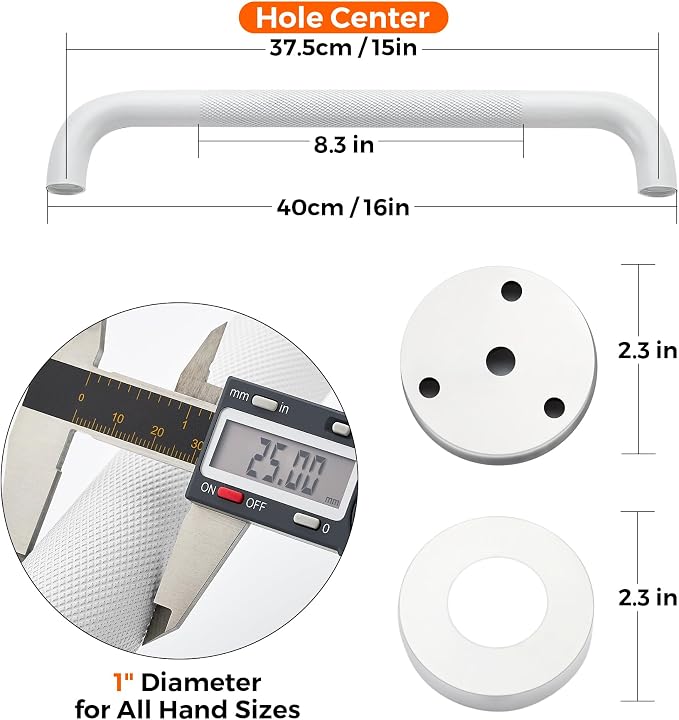 Grab Bars for Shower, 2 Pack 16-Inch Anti Slip Shower Handles for Elderly, Safety Shower Grab Bar, Stainless Steel Handicap Grab Bars for Bathroom (White 1" Diameter)