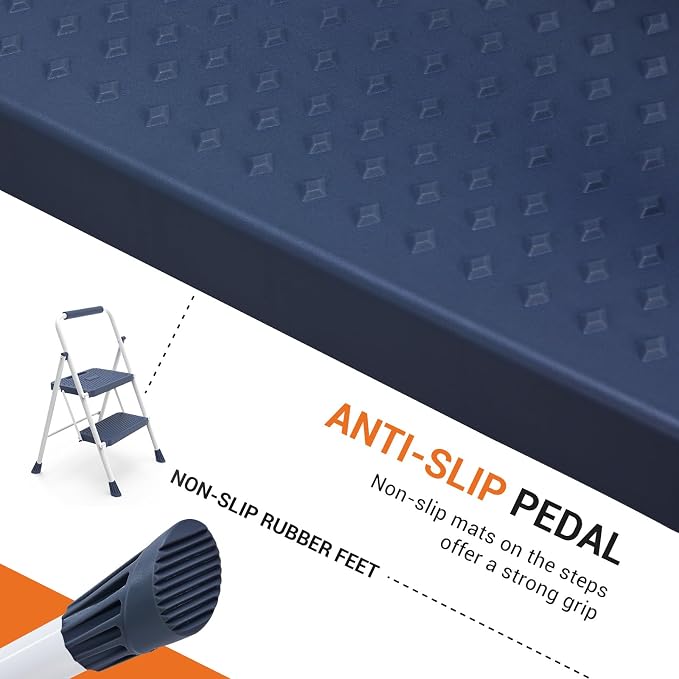 Sweetcrispy Folding 2 Step Ladder Stool - Lightweight, 800lbs Sturdy, with Anti-Slip Feet - Perfect for Home, Kitchen, and Office Use, Easy Storage and Portable Design, Blue
