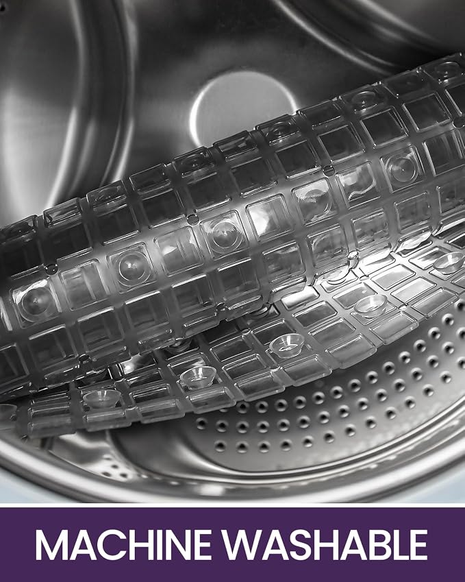 DEXI Bathtub Mat Non Slip, Extra Long 39x16, Suction Cups, Drain Holes, Machine Washable for Tub Shower Floor, Clear Grey