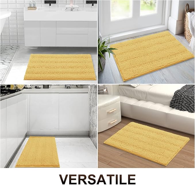Grandaily Chenille Striped Bathroom Rugs 36x24, Extra Thick and Absorbent Bath Mats, Non-Slip Soft Plush Shaggy Shower Carpet, Machine Wash Dry, Bath Rug for Bathroom, (Large, Yellow)