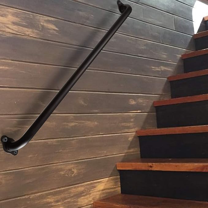 12 Inch Wall Mount Stairs Hand Rails Indoor - 1FT Metal Pipe Handrail, Outdoor Stairway Steps Safety Railing, Deck Porch Rail, Safety Grab Bar for Stairs (Matte Black)