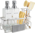 GMISUN Kitchen Soap Dispenser, 12 Fl oz/350ml Clear Dish Soap Dispenser with Silver Sponge Holder, Customized Glass Dish Soap Dispensers for Kitchen, Modern Hand and Dish Soap Dispensers Set Removable
