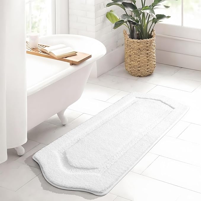 Bathroom Rug Runner 20x48, Non Slip Long Bath Rug Extra Absorbent Shaggy, Machine Washable Large Shower Rug for Bathroom, Home Decor Accessories, White