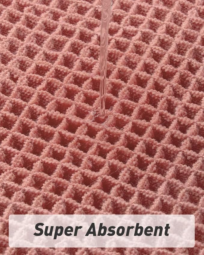 AMOAMI Upgraded Waffle Bath Mat, Super Absorbent Non Slip Bath Mats for Bathroom Floor, Machine Washable Bathroom Rugs with Tassels, Rubber Backed Bathroom Mats, Ultra Soft, 18" x 30", Coral
