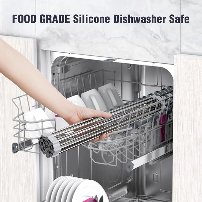 Tomorotec 21" x 15.5" Roll Up Dish Drying Rack Over Sink Drying Rack Sink Cover Kitchen Sink Accessories Gadget Multipurpose Organizer Foldable Stainless Steel Drainer