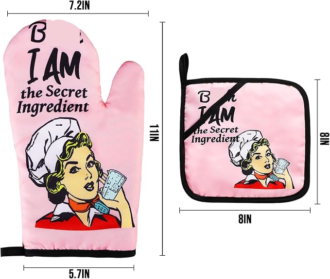 Funny Oven Mitts and Pot Holders Sets Cooking BBQ Non-Slip Quilting Grill Mitts Heat Resistant Housewarming Gifts I Am The Secret Ingredient