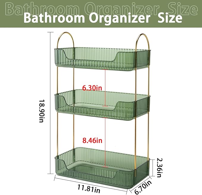 shuang qing 3 Tier Bathroom Counter Organizer Countertop Storage, Cosmetics Skincare Shelf Organizer, Makeup Organizer Perfume for Dresser Vanity Tray, Spice Rack Organizer for Kitchen - Green