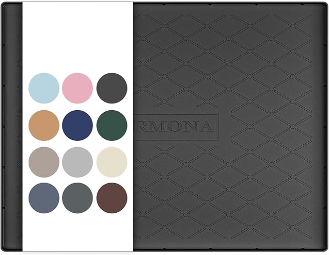 URMONA 28" x 19" Waterproof Silicone Mat in Multiple Sizes & Colors, Under Sink Mat for Kitchen & Bathroom, Pet Food Pad for Dogs & Cats, Kitchen Cabinet Liner, Multi-Purpose for Storage(Black)
