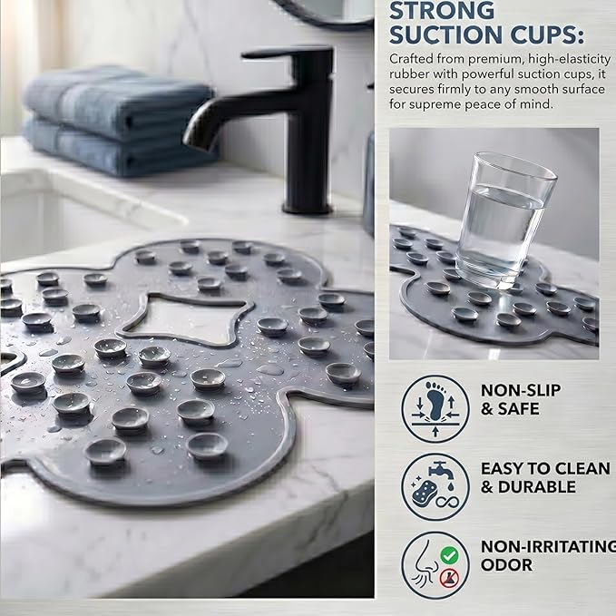 Webos Patented Non Slip Bathtub Mat Shower Mat Bath Mat Tub Mats with Strong Suction Cups Soft Natural Rubber Bath Mat for Inside The tub (Circle-Grey, 28x16 inch)