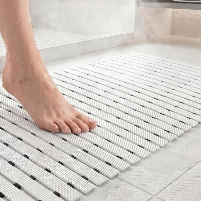 AceOrbit Weighted Non Slip Bath Mat for Textured tub, Heavy Duty Anti Slip Bath Mat for Bathtub and Shower Surfaces, Without Suction Cups for Textured, Reglazed, Refinished Tub(White,32 x 17 Inch)