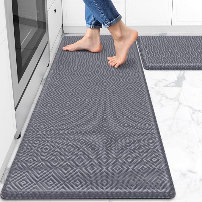 Mattitude Kitchen Mat 2PCS Kitchen Rugs Cushioned Anti-Fatigue Rug Waterproof Standing Desk Mat Kitchen Mats for Floor Kitchen Rug Set for Kitchen, Sink, Office 17.3"×30"+17.3"×47"-0.47inch Light Grey