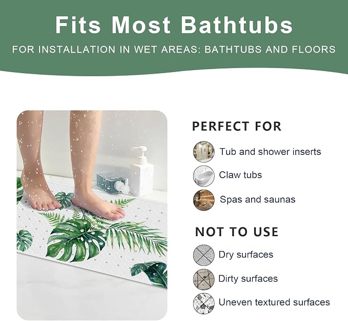 XIYUNTE Baby Bath Mat for Tub Non Slip Kids, BPA Free Extra Long Bathtub Mat 40x16 with Drain Holes and 200 Suction Cups, Non Toxic Machine Washable Toddler Bath Mat, Eco-Friendly Certified