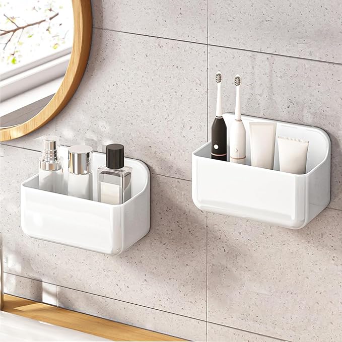 CGBE 2 Packs Cabinet Door Organizer, Acrylic Adhesive Shelf Wall Mounted Storage, Self Adhesive Shower Shelves Without Drilling, Automatic Draining Clear Shower Organizer for Bathroom
