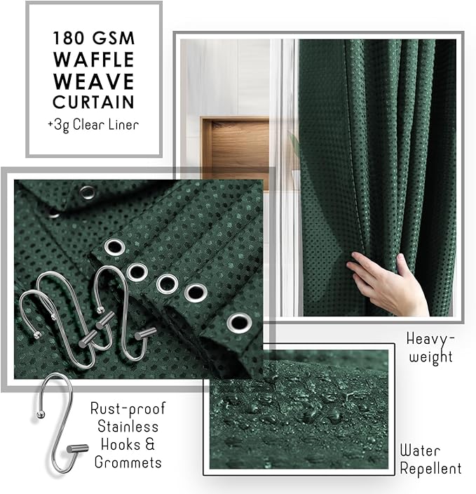 Clara Clark Bathroom Accessories Set - Bathroom Set, Bathroom Sets with Shower Curtain and Rugs, Shower Curtain Set with Bathroom Trash Can - Ombre Green - 22PC