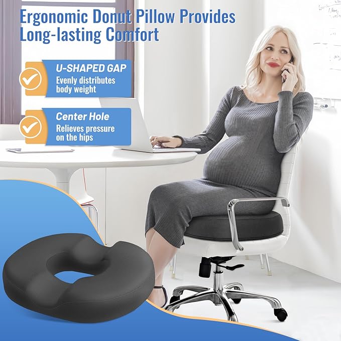CloudBliss Donut Pillow Stadium Seat Cushion for Tailbone Pain Relief and Hemorrhoids, Memory Foam Seat Chair Cushion, Portable Seat Cushions for Bleachers, Car, Home & Office